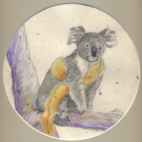 Koala Buddha 2
Paper, ink, watercolor pencils
12"x12" matted - 8" image