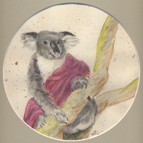 Koala Buddha 5
Paper, ink, watercolor pencils
12"x12" matted - 8" image